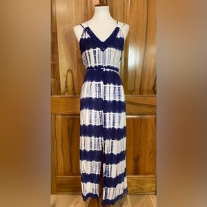 Flying Tomato - Blue & White Tie-Dye Maxi Sundress Crochet Detail - EUC - XS